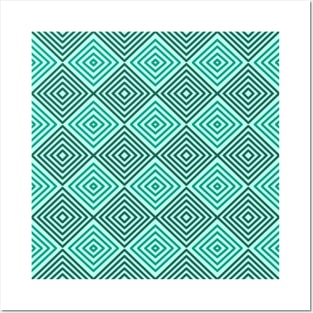 Aqua Green Illusion Geometric Patterns Posters and Art